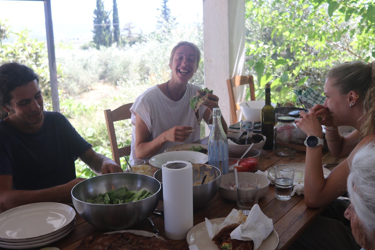 Volunteers enjoying meal together